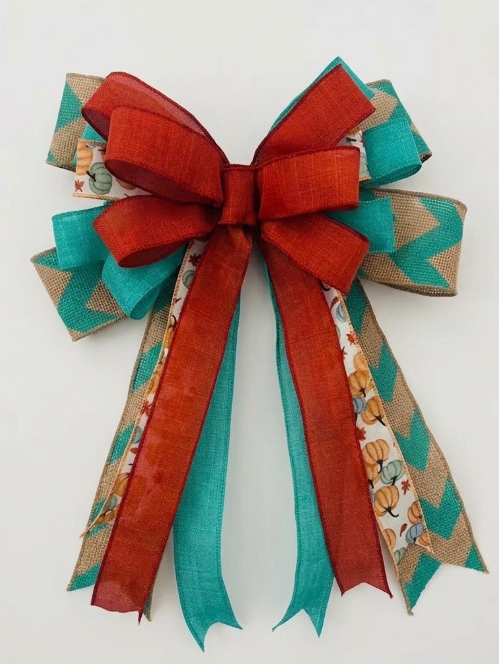 Decorative Layered Bow in Teal and Rust -